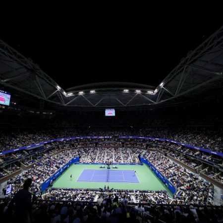 Arthur Ashe Stadium at night