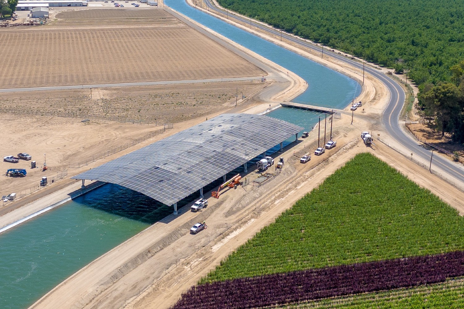 Canal covered with solar panels