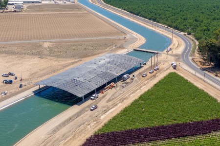 Canal covered with solar panels