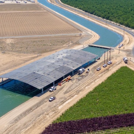 Canal covered with solar panels