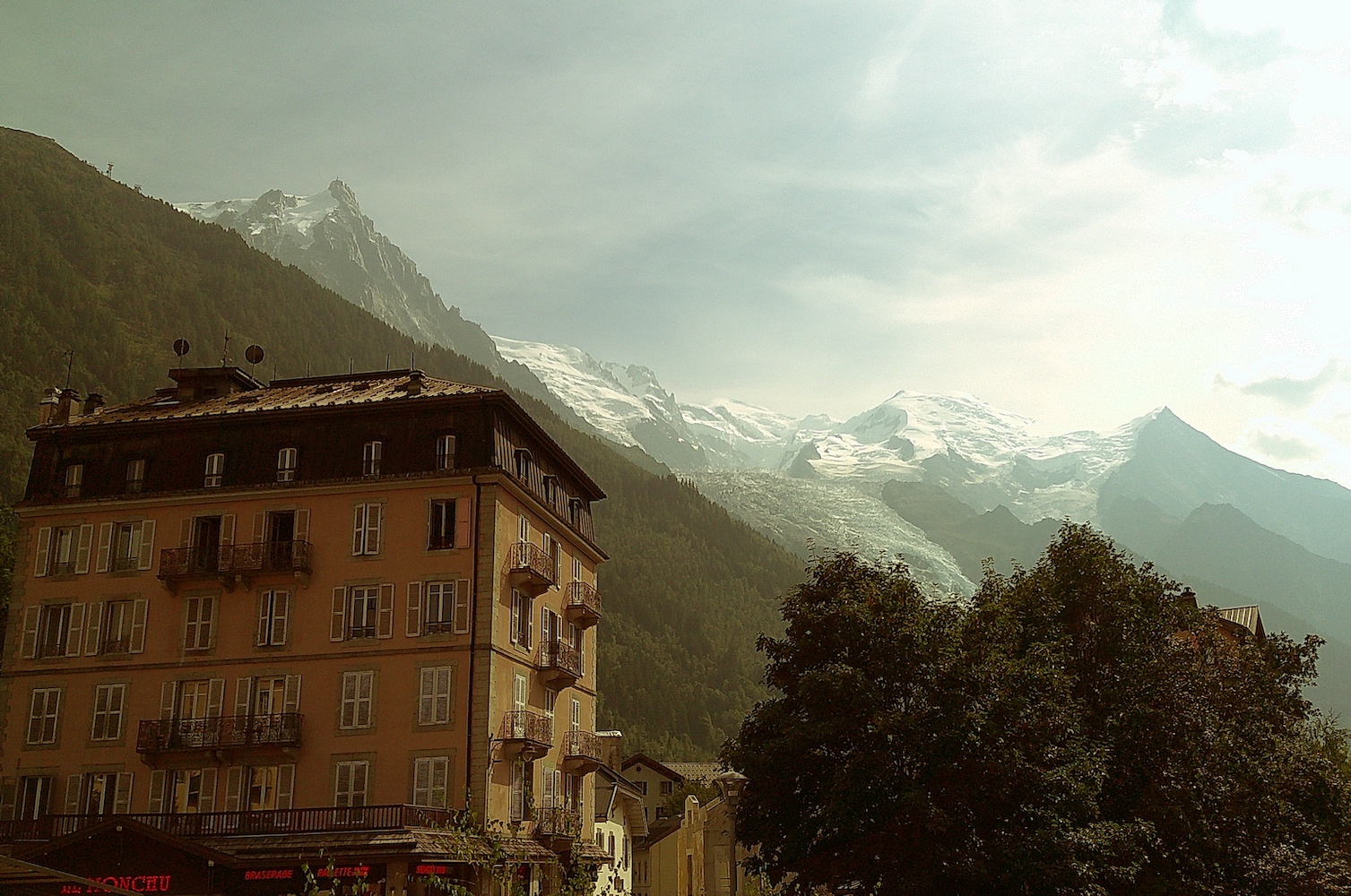A view of Mont Blanc from downtown Chamonix.