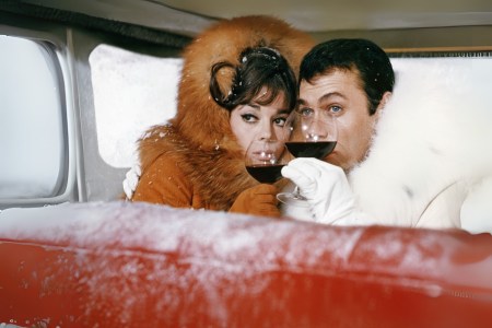 American actors Natalie Wood and Tony Curtis on the set of The Great Race, written and directed by Blake Edwards. (Photo by Sunset Boulevard/Corbis via Getty Images)
