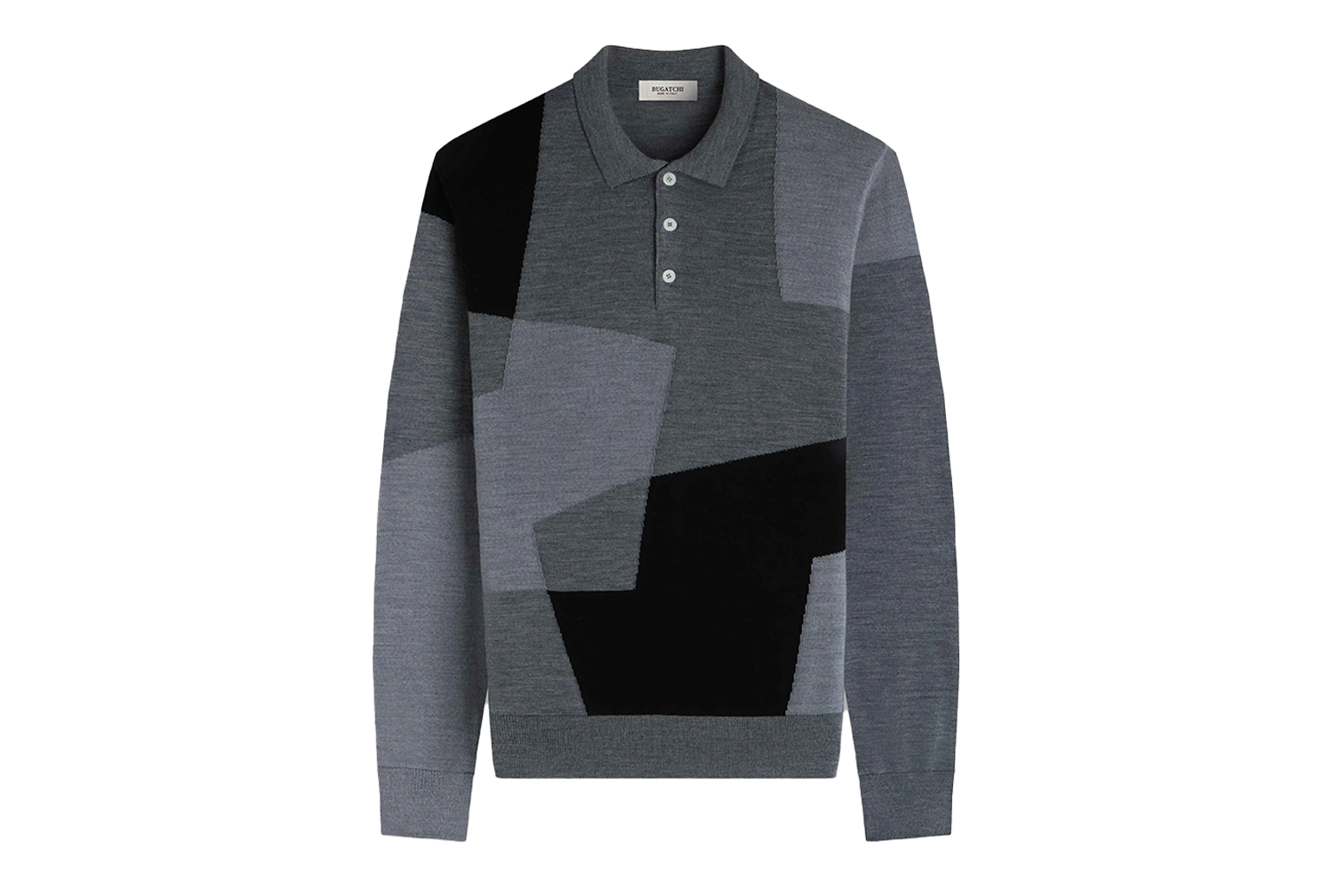 Bugatchi Geometric Intarsia Merino Polo Sweater