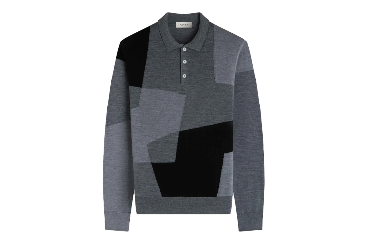 Bugatchi Geometric Intarsia Merino Polo Sweater