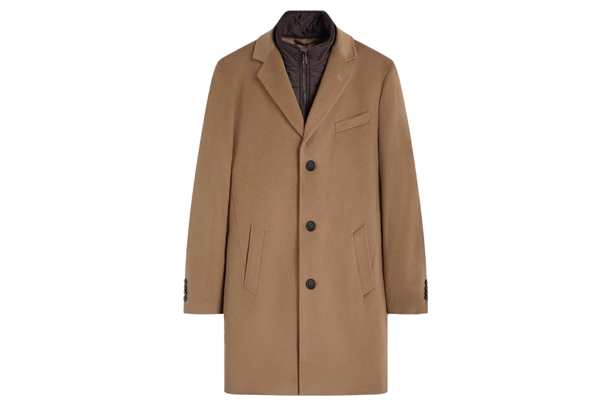 Bugatchi Wool-Cashmere Coat with Removable Nylon Bib