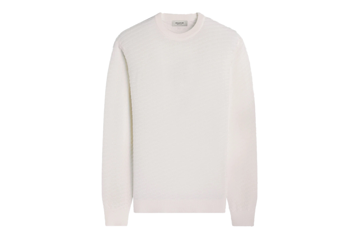 Bugatchi Pyramid Stitch Merino-Silk Crewneck Sweater