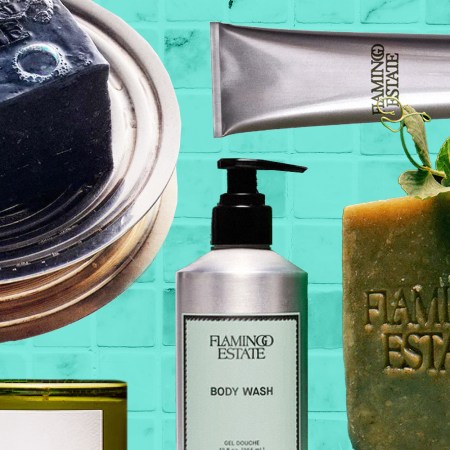 flamingo estate collage on textured background