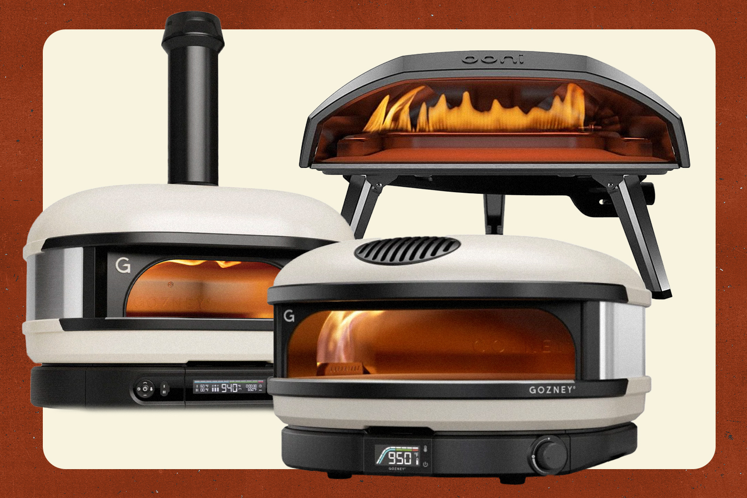 collage of pizza ovens on multi-colored background