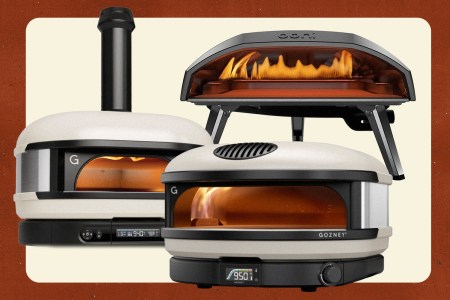 collage of pizza ovens on multi-colored background