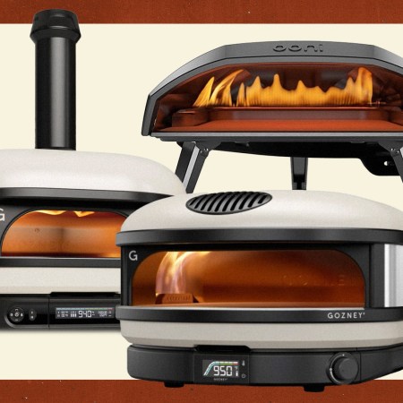 collage of pizza ovens on multi-colored background
