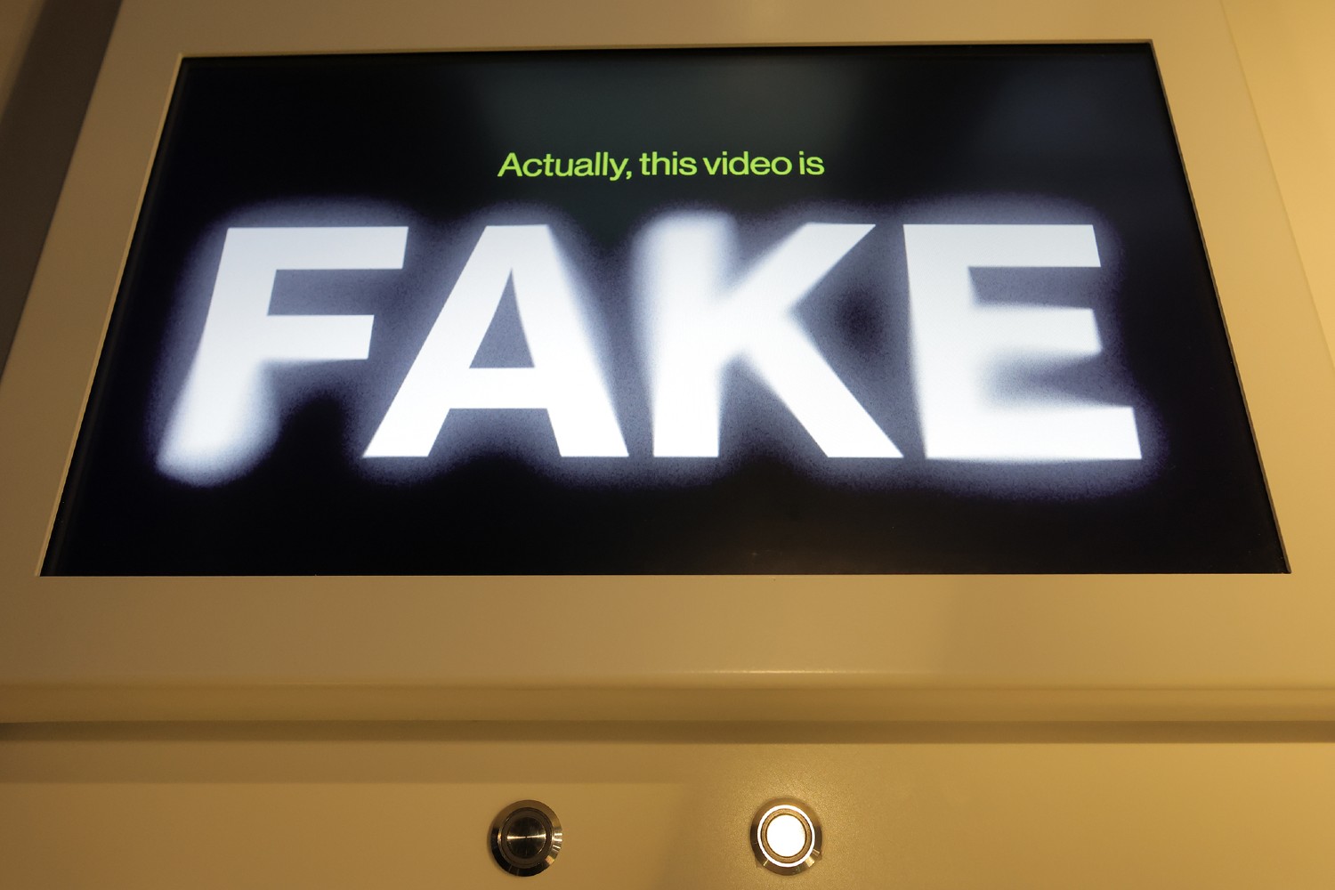 Text warning of a fake video