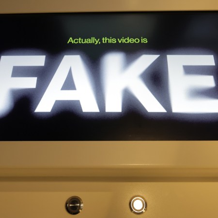 Text warning of a fake video