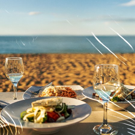 food and wine on the beach