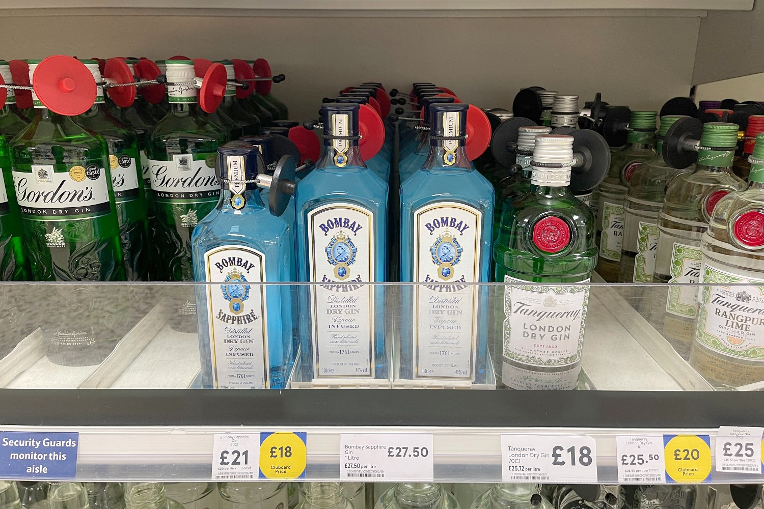 Gin bottles in a UK supermarket