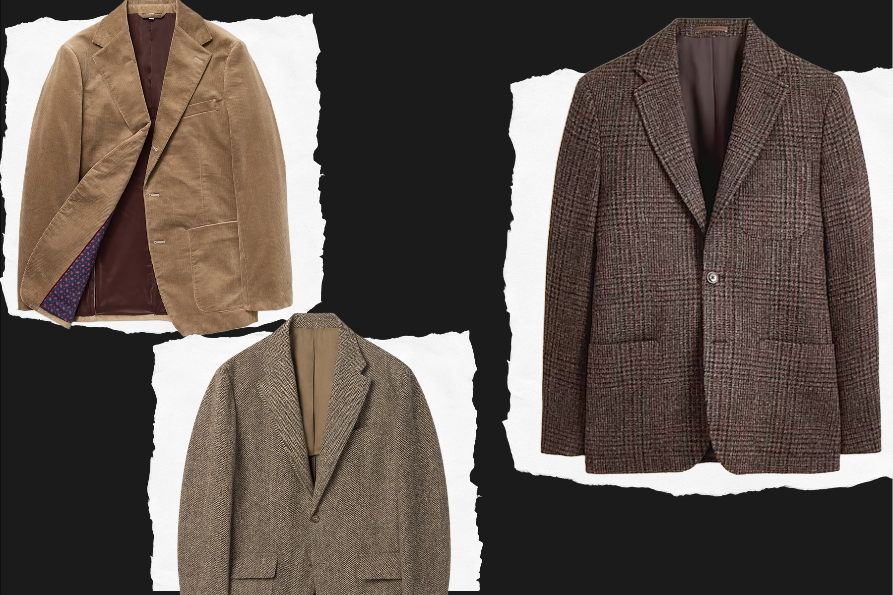 collage of sport coats on multi color background