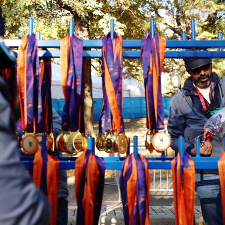 The medals at the New York City Marathon.