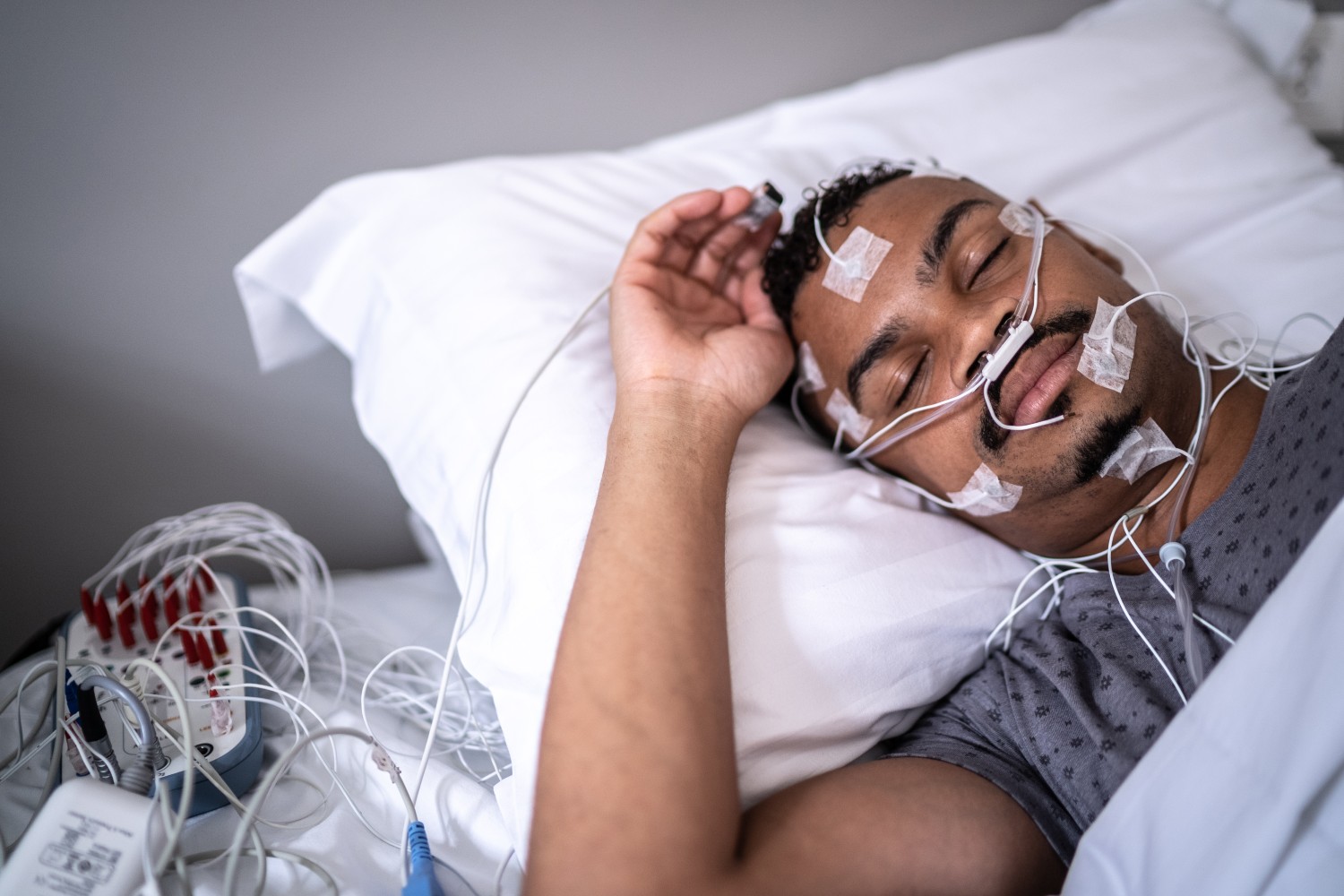 Man undergoing sleep study