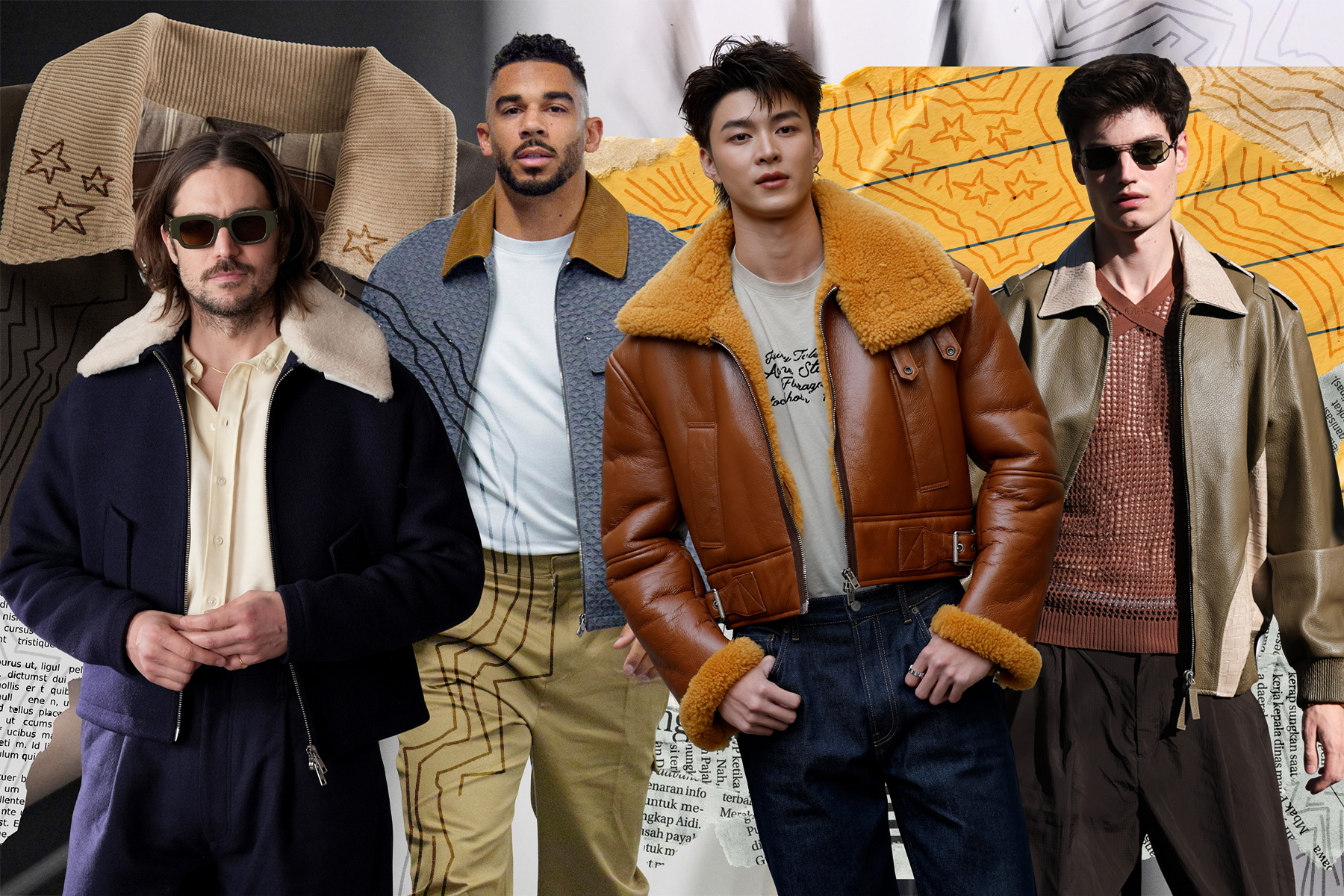 Men wearing jackets with contrast collars.