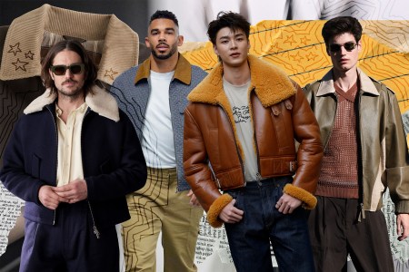 Men wearing jackets with contrast collars.