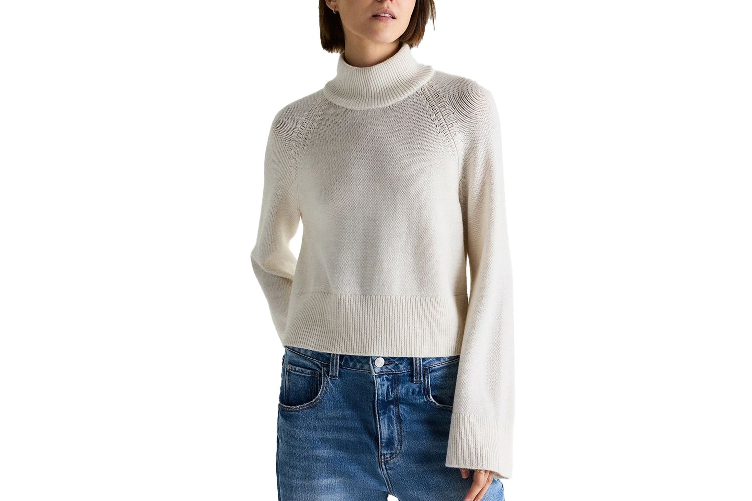 Quince Australian Merino Wool Cropped Mock Neck Sweater