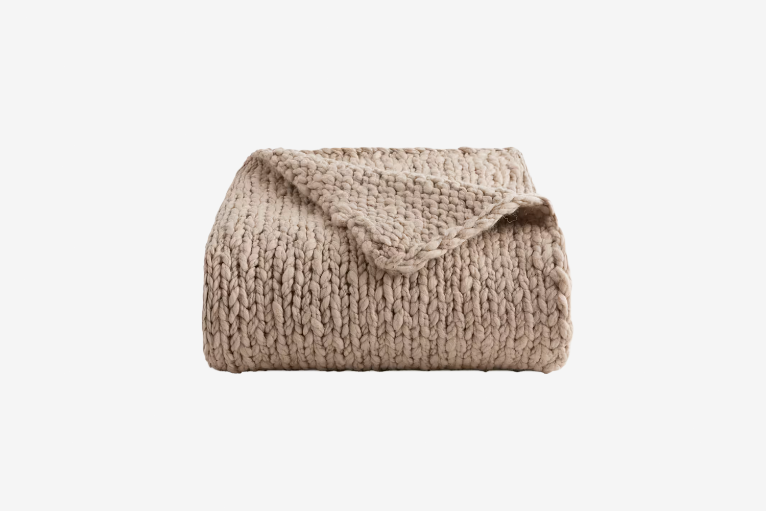 Chunky Hand Knit Wool Throw in Neutral