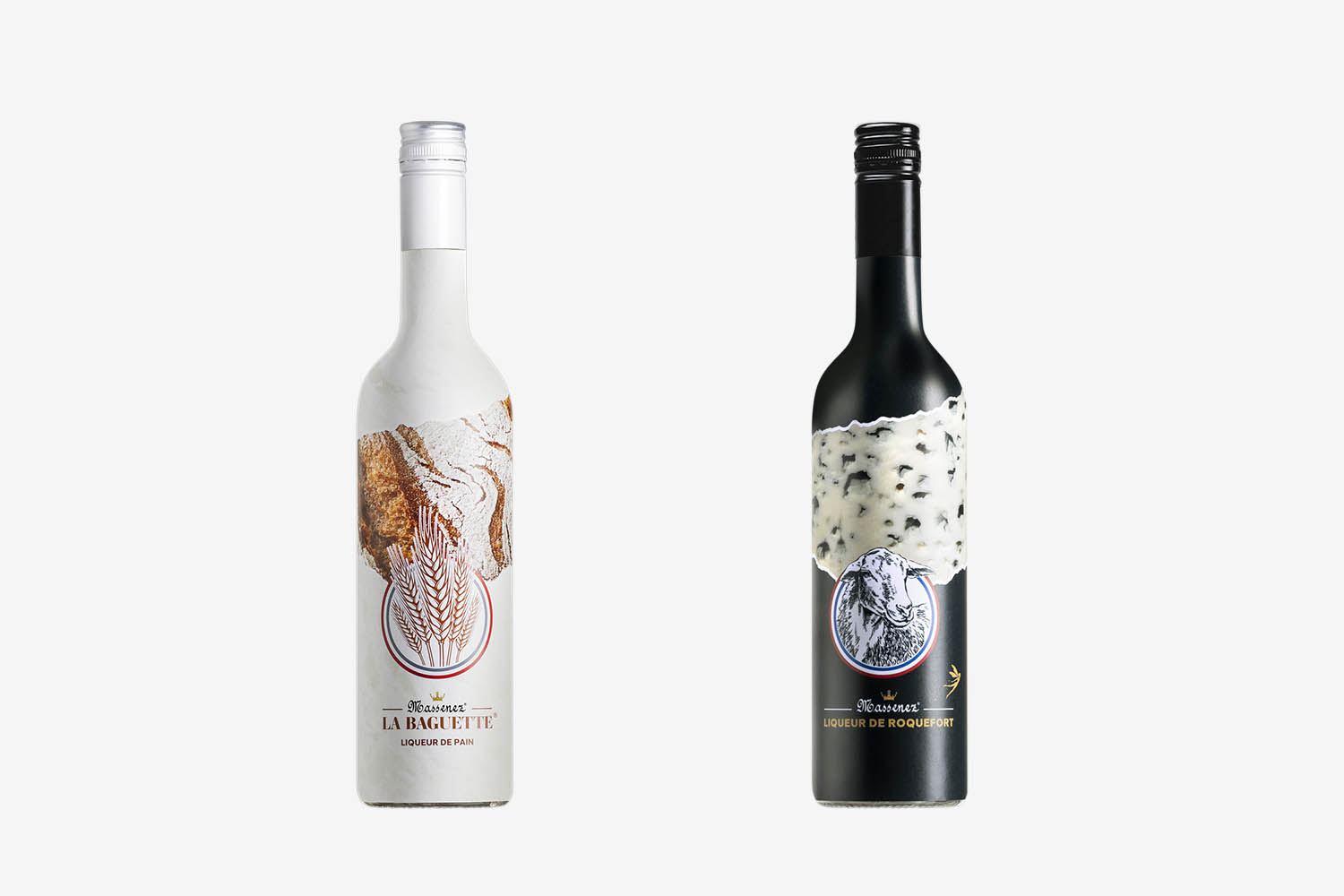 A bread liqueur and a cheese liqueur from the Distillerie Massenez in France