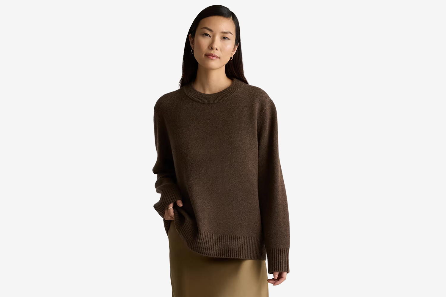 Mongolian Cashmere Oversized Crewneck Sweater in Brown