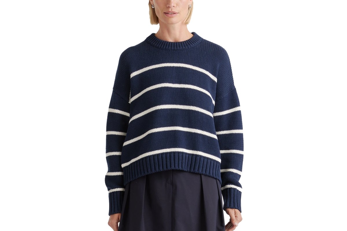 Quince 100% Organic Cotton Striped Crew Sweater