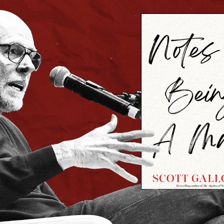 Scott Galloway next to a cover of his book.