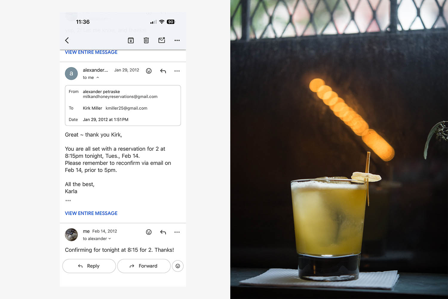 My reservation at Milk & Honey; a Penicillin