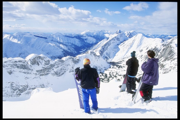 Skiers at the top of Fernie in British Columbia.
