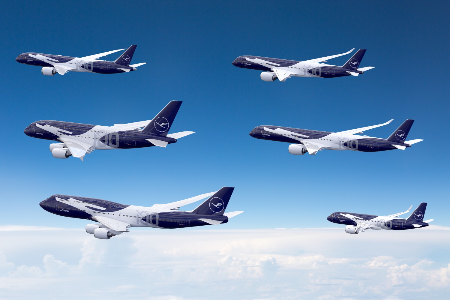 Lufthansa planes with new livery celebrating its 100th birthday