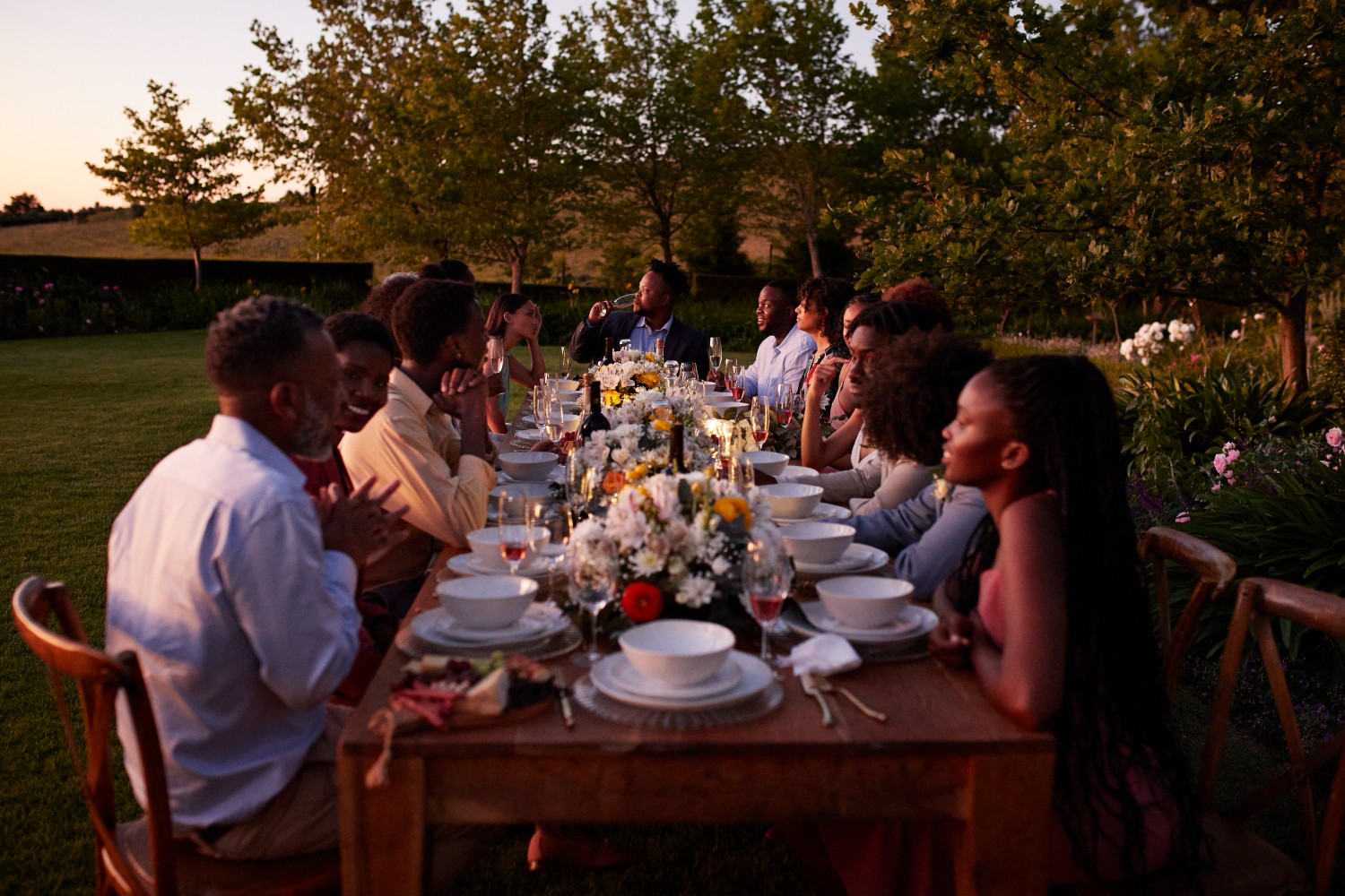 People eating at a shared table