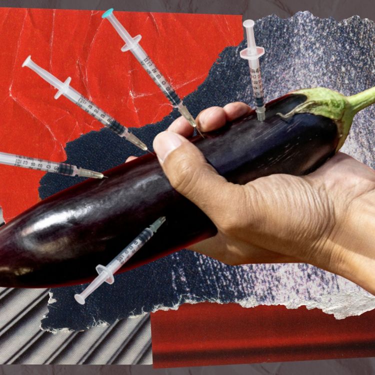 An eggplant with needles sticking in it.