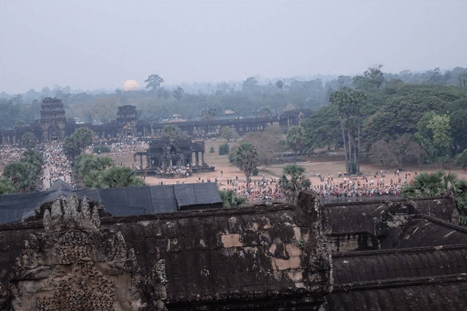 Looking out over the sunrise crowd at Angkor Wat