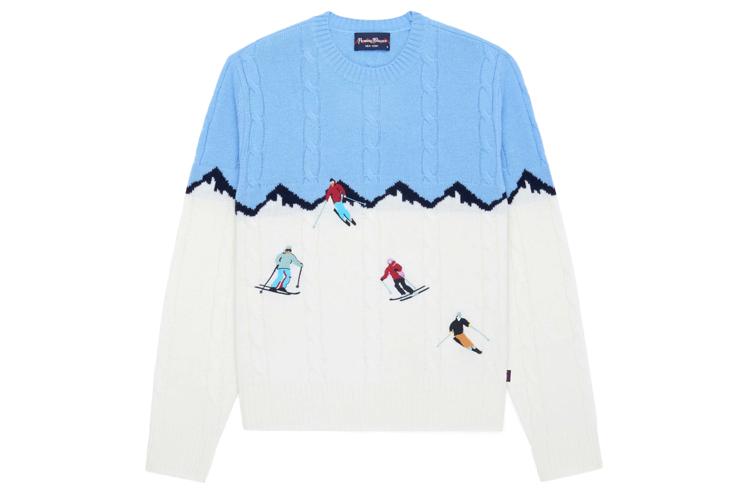 Rowing Blazers x Babar Men’s Cashmere Apres Skis Cable Knit Sweater Blue Multi