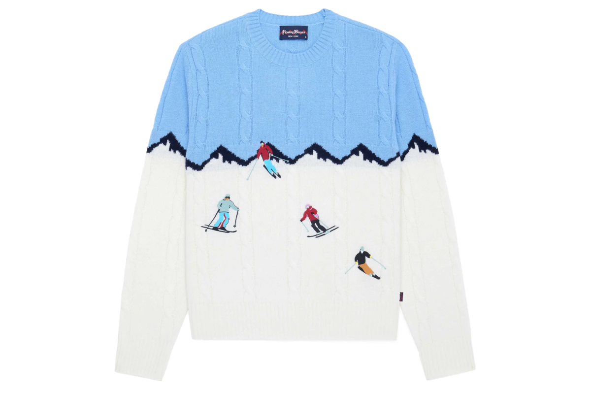 Rowing Blazers x Babar Men’s Cashmere Apres Skis Cable Knit Sweater Blue Multi