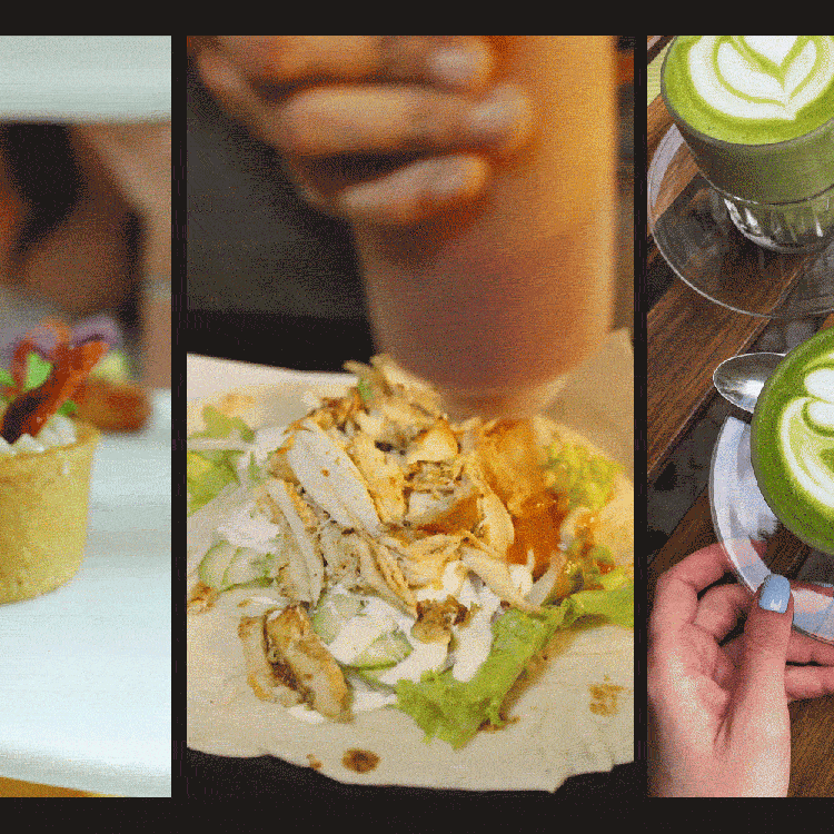 Three videos of food being served, taken from the restaurant-rating app Beli