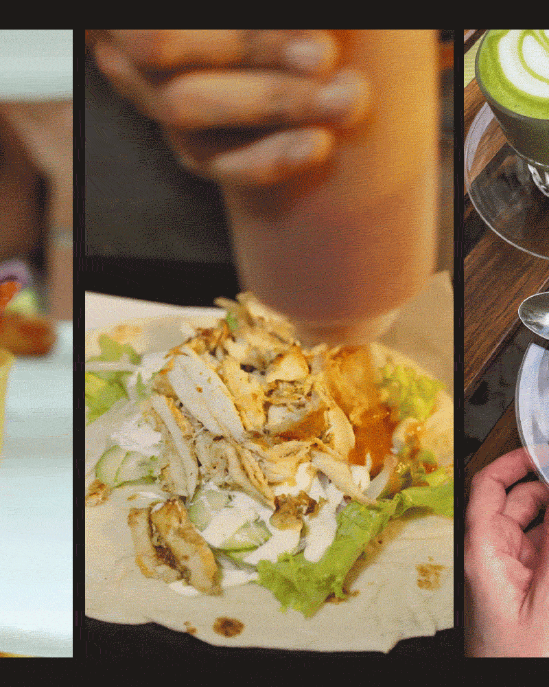 Three videos of food being served, taken from the restaurant-rating app Beli