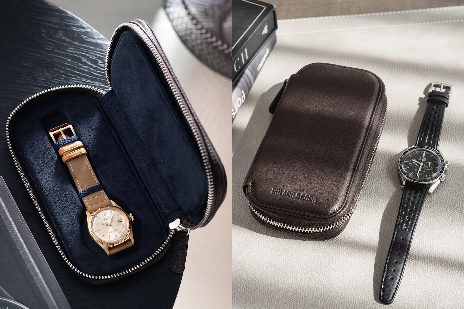 Bulang & Sons Dark Brown 2 Watch Leather Zip Pouch 