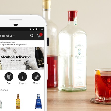 Minibar Delivery screenshot on phone and booze