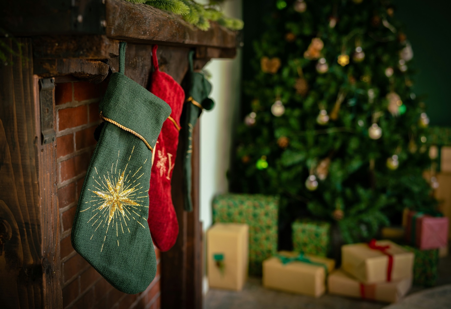 Stockings hung on a mantle