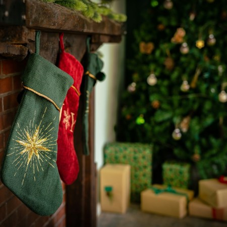 Stockings hung on a mantle