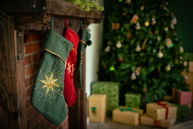 Stockings hung on a mantle