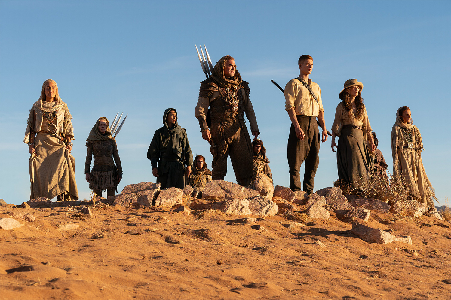 The cast of "The Wheel of Time" in season three on Prime Video, including Josha Stradowski as Rand al'Thor