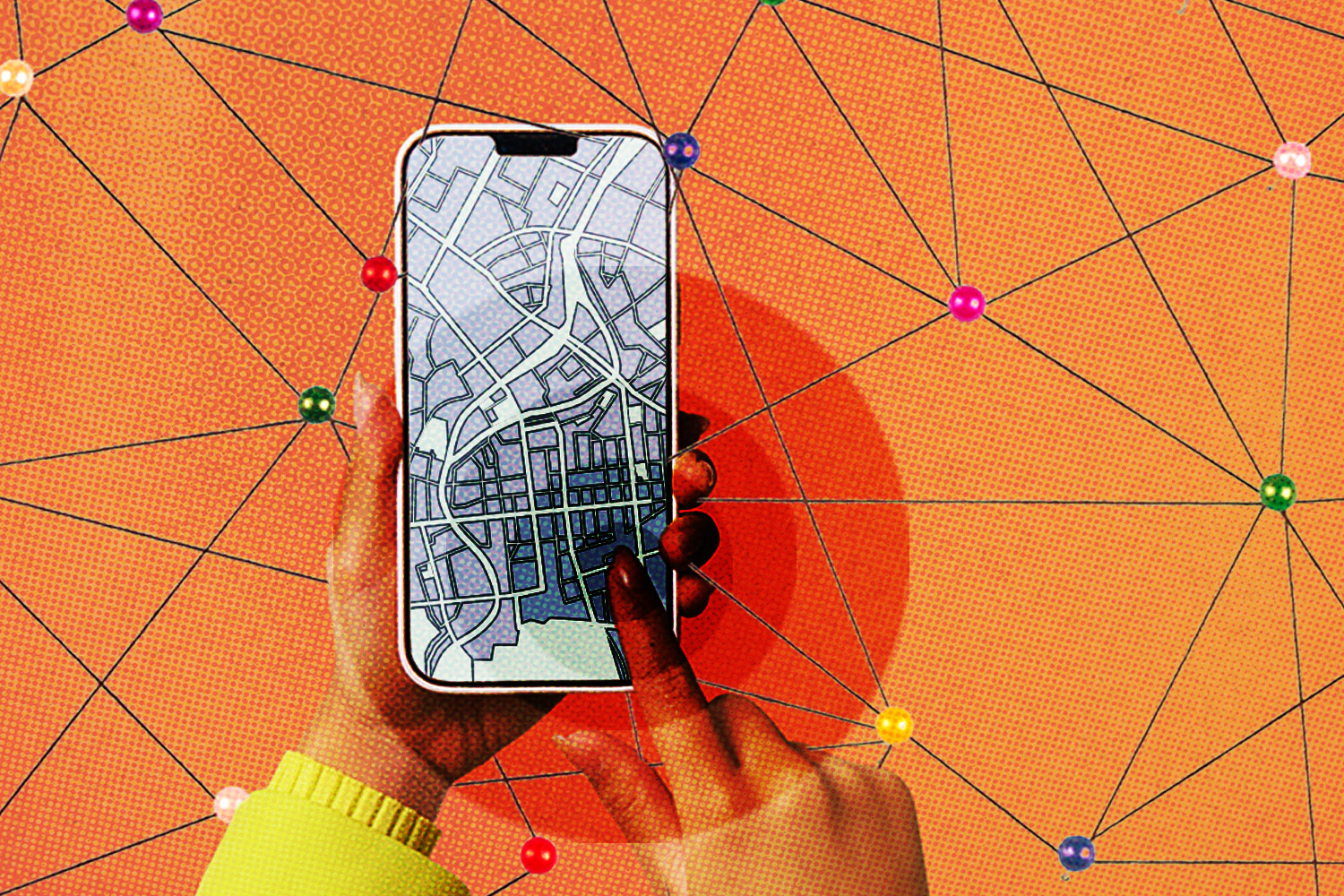 a person holding their phone, looking a map