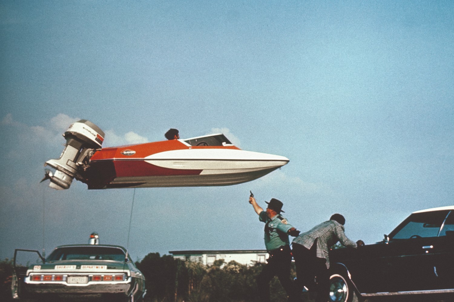 A boat flying through the air