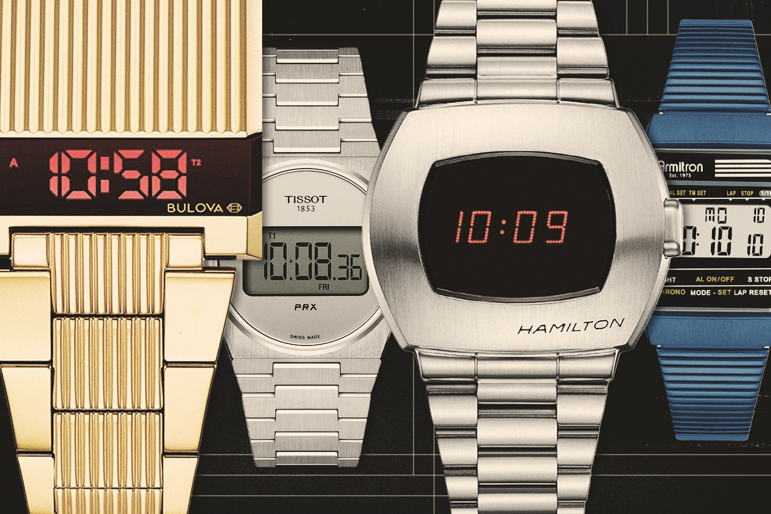 a collage of digital watches