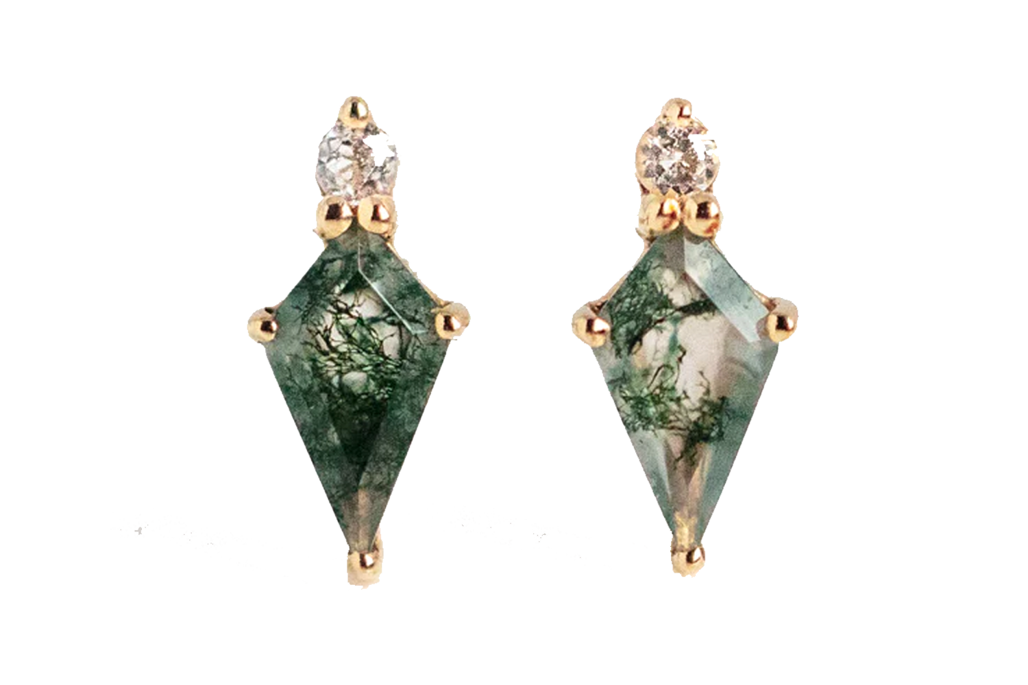 Harvest Moon Solid Gold Aquatic Agate Elements Kite Studs