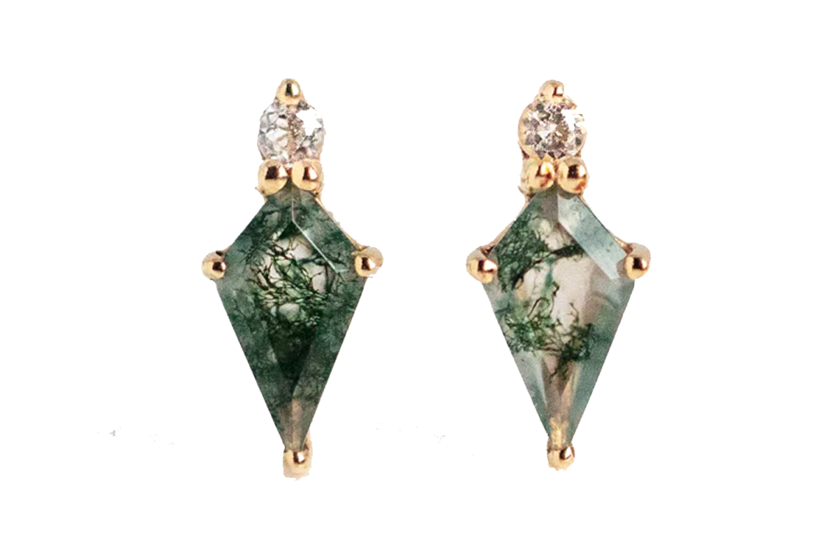 Harvest Moon Solid Gold Aquatic Agate Elements Kite Studs